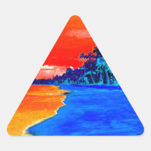 Sticker Triangulaire Pop Art Plage Exotique Palmiers