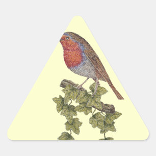 Sticker Triangulaire Robin de Noël et lierre feuille oiseaux saisonnie