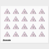 Sticker Triangulaire Rose Quartz Nom Monogramme Élégant Modèle (Feuille)