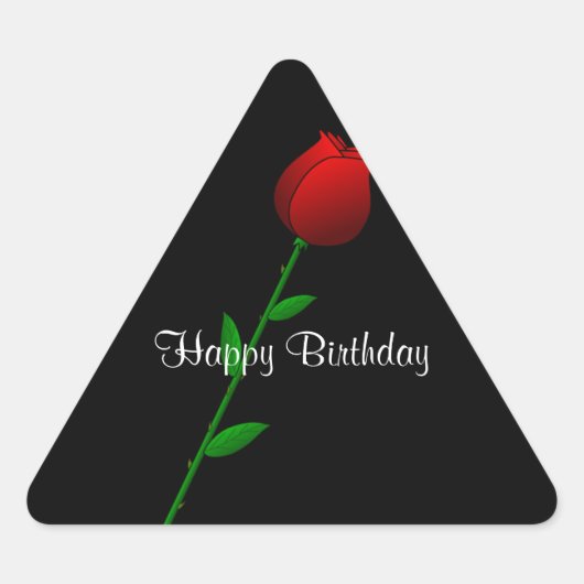 Sticker Triangulaire Rose rouge, Joyeux anniversaire, design élégant cl (Devant)