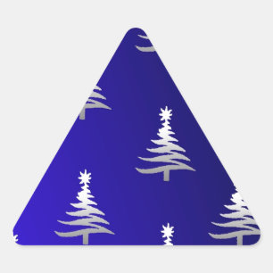 Sticker Triangulaire Sapins de Noël Argent sur Bleu Cobalt