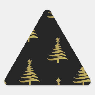 Sticker Triangulaire Sapins de Noël Or sur Fond Noir