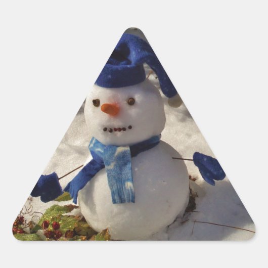 Sticker Triangulaire Snowman withBlue Hat and Scarf (Devant)