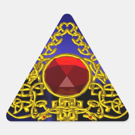 STICKER TRIANGULAIRE TRIANGLE CELTIQUE OR AVEC RUBY ROUGE (Devant)