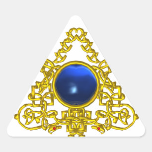 STICKER TRIANGULAIRE TRIANGLE CELTIQUE OR AVEC SAPHIRE BLEU