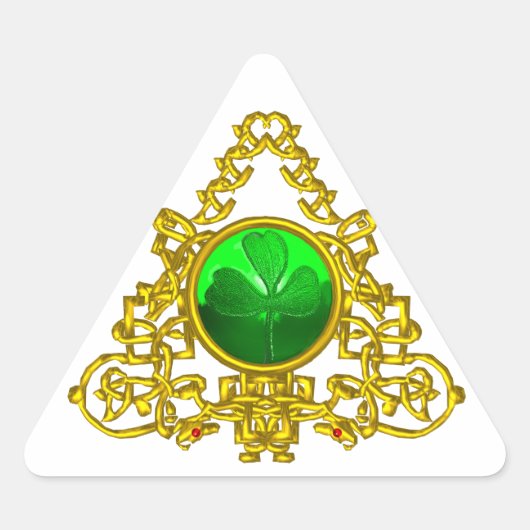 STICKER TRIANGULAIRE TRIANGLE CELTIQUE OR AVEC SHAMROCK (Devant)