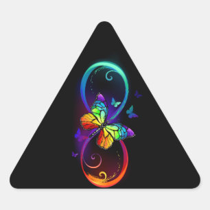 Sticker Triangulaire Vibrant infinity with rainbow butterfly on black