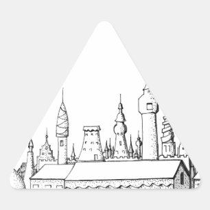 Sticker Triangulaire ville fabuleuse . artwork . noir et blanc
