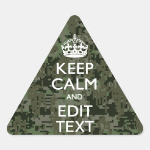 Sticker Triangulaire Votre texte Camouflage numérique Vert olive Conser
