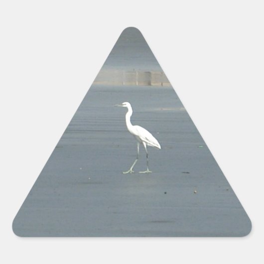 Sticker Triangulaire White Bird on Grey Sand Beach Art Imprimer (Devant)