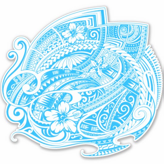 Sticker TRIBAL HIBISCUS POLYNESIEN LtBlue (Devant)