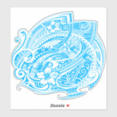 Sticker TRIBAL HIBISCUS POLYNESIEN LtBlue (Feuille)