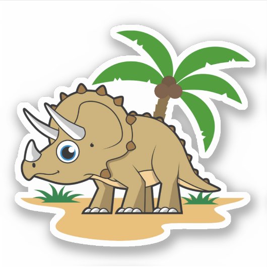 Sticker Tricératops Dans Un Climat Tropical. (Devant)