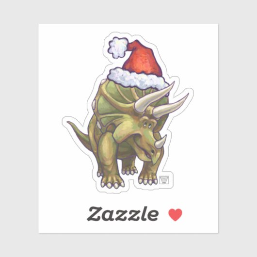 Sticker Tricératops mignons dans un chapeau de Santa (Feuille)