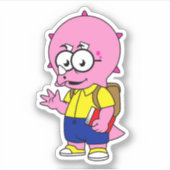 Sticker Tricératops Nerd Avec Sac À Dos Et Manuel. (Devant)