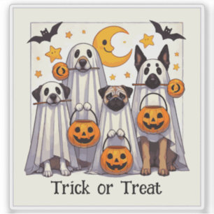 Sticker Trick or Treat Cute Dogs in Ghost Costumes