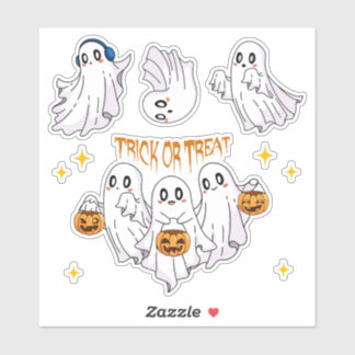 Sticker Trick or Treat Rétro Groupe de Fantômes Mignons av