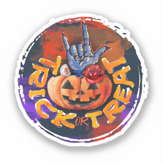 Sticker Trick ou traitement - Jack-o'-lanterne avec Rose r (Recto)