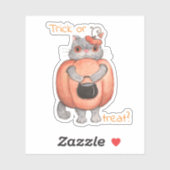 Sticker Trick ou Treat ? Chat Citrouille amusant (Feuille)