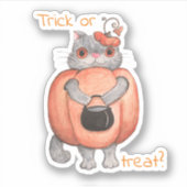 Sticker Trick ou Treat ? Chat Citrouille amusant (Devant)