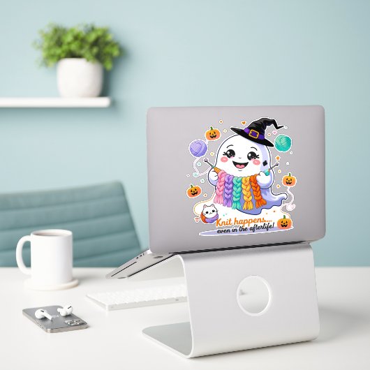 Sticker Tricot Fantôme Kawaii - Gif Halloween mign (Ordinateur portable sur le bureau)