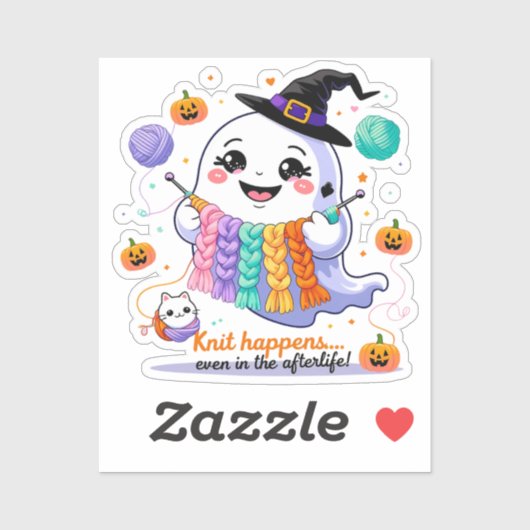 Sticker Tricot Fantôme Kawaii - Gif Halloween mign (Feuille)