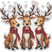 Sticker Trio de rennes de Noël mignon avec des carreaux (Devant)