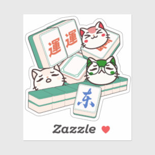 Sticker Trio Mignon Kawaii de Chats Jouant au Mahjong