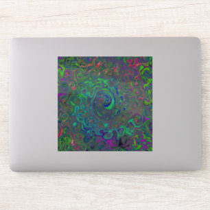 Sticker Trippy Chartreuse et Blue Retro Liquid Swirl
