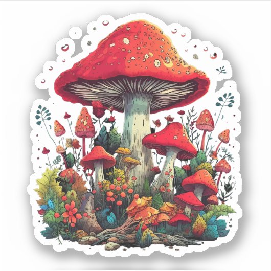 Sticker Trippy Mushroom, Plaisir Psychédélique (Devant)