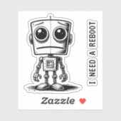 Sticker Triste Robot - J'Ai Besoin D'Un Redémarrage (Feuille)