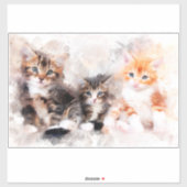 Sticker Trois beaux et mignons chatons aquarelle (Feuille)