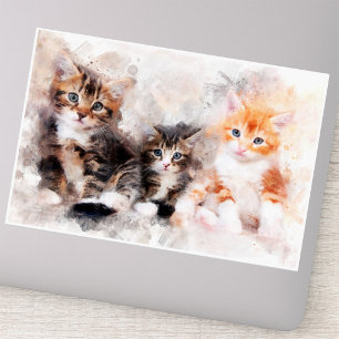 Sticker Trois beaux et mignons chatons aquarelle