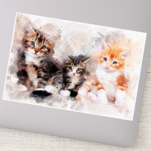 Sticker Trois beaux et mignons chatons aquarelle