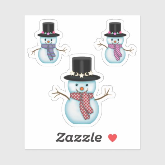 Sticker Trois bonshommes de neige mignons Art de Noël (Feuille)