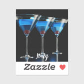 Sticker Trois cocktails bleus avec cerise sur noir (Feuille)
