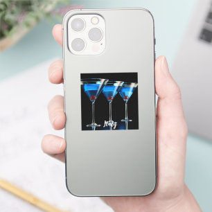 Sticker Trois cocktails bleus avec cerise sur noir