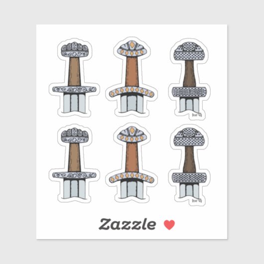 Sticker Trois Hillets d'épée viking (Feuille)