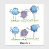 Sticker Trois oiseaux aquarelles fantaisistes (Feuille)