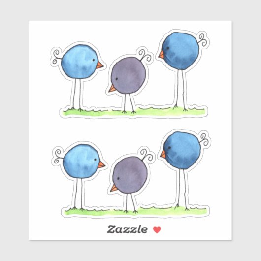 Sticker Trois oiseaux d'aquarelle à lunettes (Feuille)