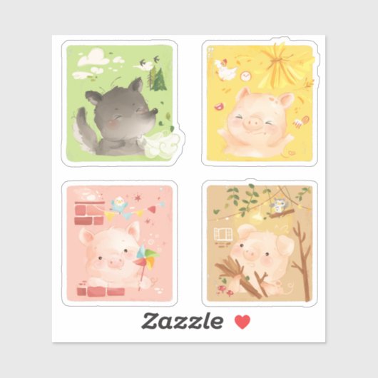 Sticker Trois petits cochons et gros loup (Feuille)