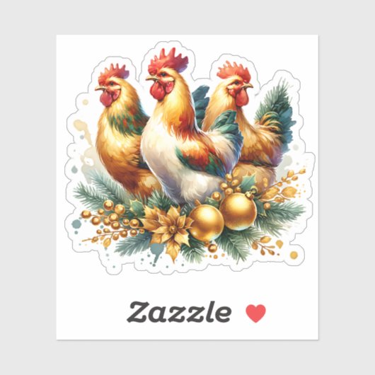 Sticker Trois poules françaises | Douze jours de Noël (Feuille)