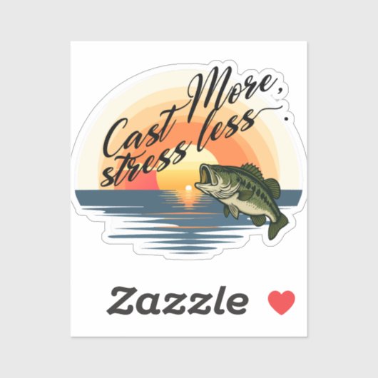 Sticker Trophy Bass Fishing Graphic Cast More, stress less (Feuille)
