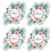 Sticker Tropical Fern Hibiscus Cadre Monogramme Contour (Devant)