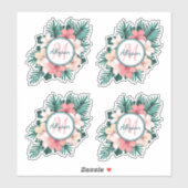 Sticker Tropical Fern Hibiscus Cadre Monogramme Contour (Feuille)