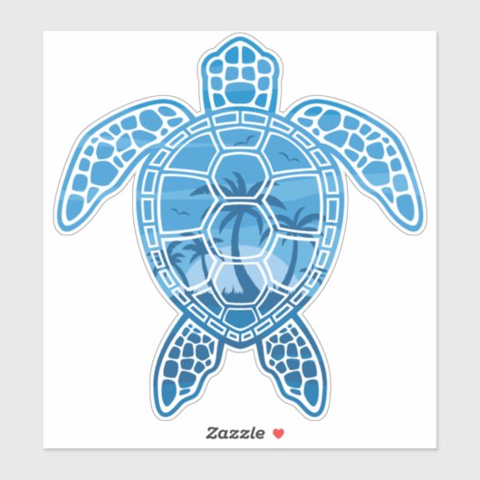 Sticker Tropical Island Sea Turtle Design en bleu (Feuille)