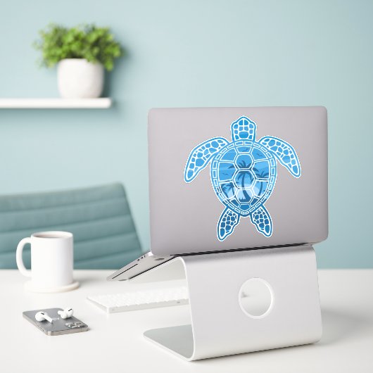 Sticker Tropical Island Sea Turtle Design en bleu (Ordinateur portable sur le bureau)