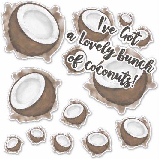 Sticker Tropical Summer Brown White Coconut Fruit Citation (Devant)