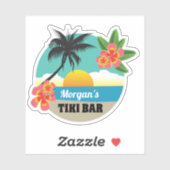 Sticker Tropical Tiki Bar avec nom, coucher de soleil, pal (Feuille)