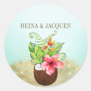 Sticker Tropische Floral Coconut Palm Wedding Seal